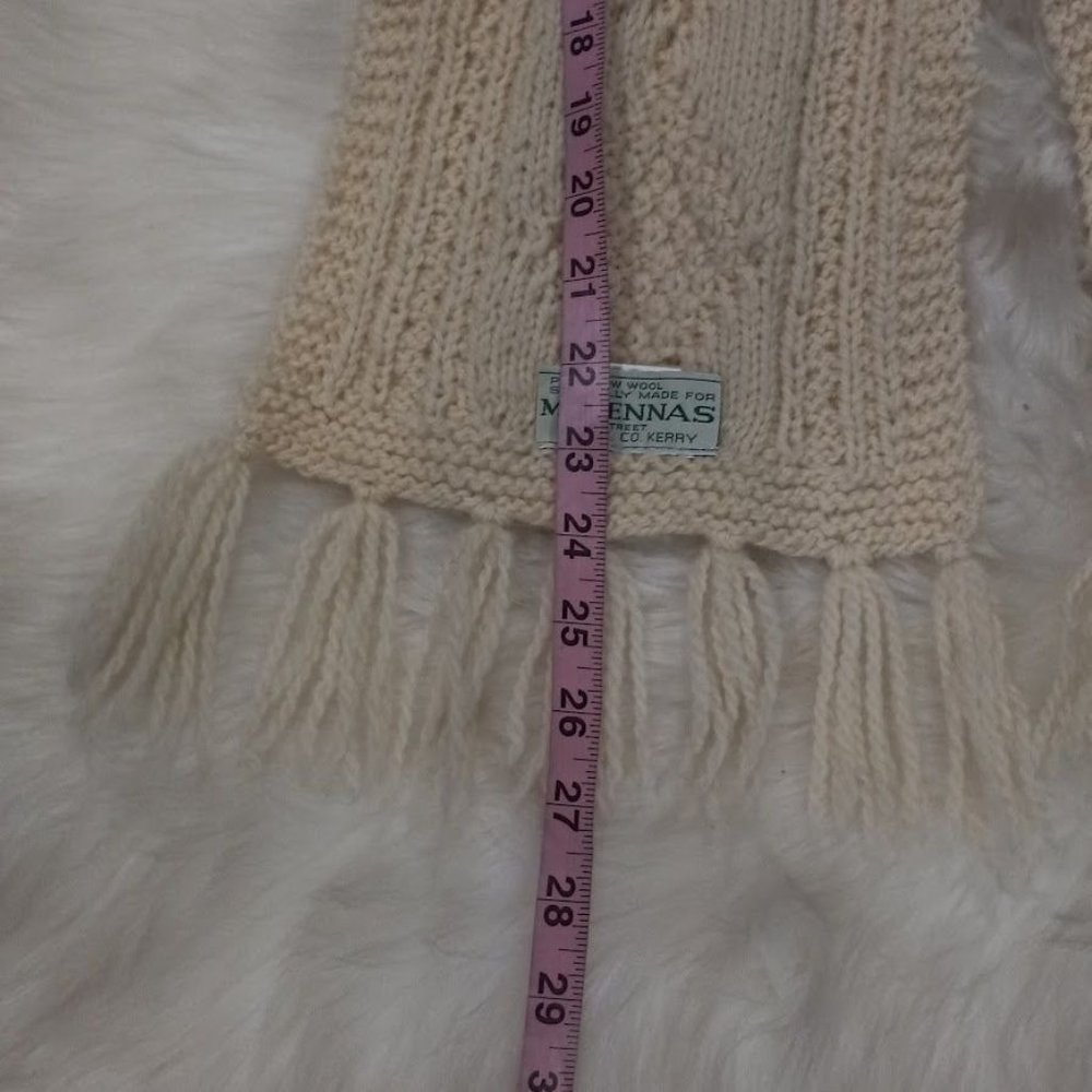 Mc Kennas 100% Pure Merino Wool Knitted Trim Hem Winter Scarf Cream Women's - Picture 4 of 9
